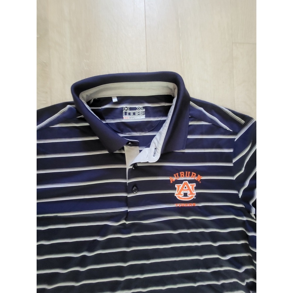 Under Armour Auburn Tigers Mens XL Navy Blue Striped HeatGear Loose Polo Shirt - Picture 2 of 6